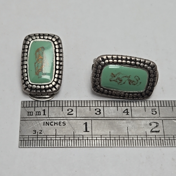 Chico's Silver Tone Turquoise Aqua Color with Copper Design Clip-On Earrings - Picture 9 of 9